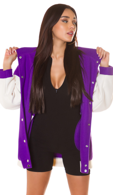 Trendy Oversized College Jacket Purple